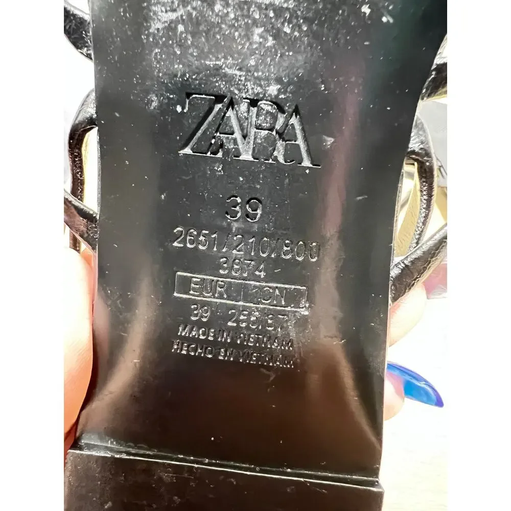 Zara Flat Strappy Sandals Black Size 39 - Picture 7 of 8